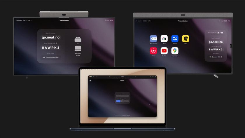 The Neat Open communications platform on a display, tablet, and laptop.