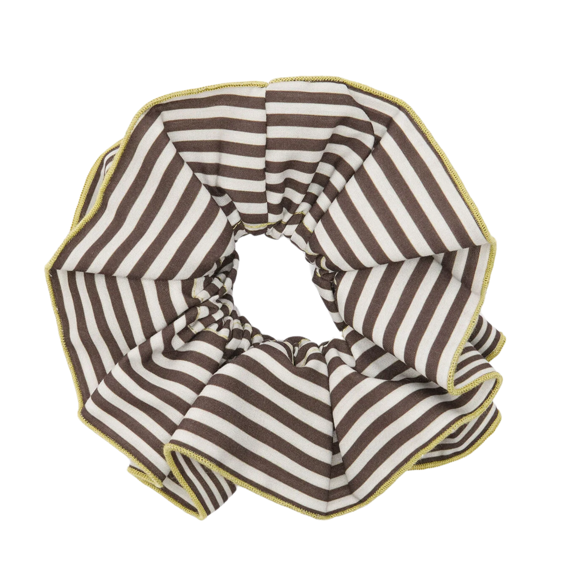 brown white and yellow striped scrunchie