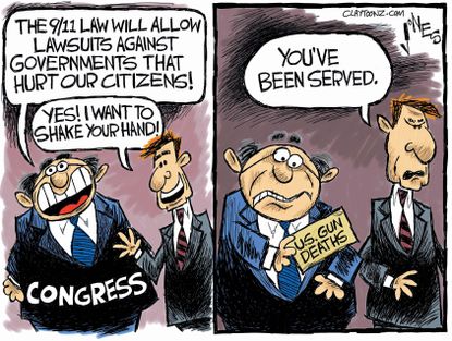 Political cartoon U.S. Congress Obama 9/11 bill