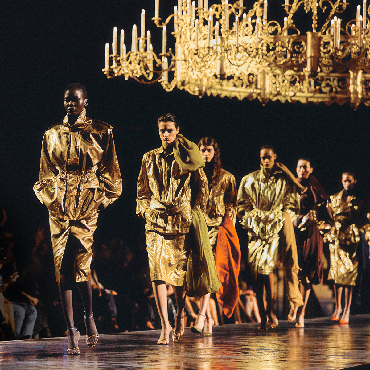 models walking the runway at the Saint Laurent spring/summer 2027 show during Paris Fashion Week