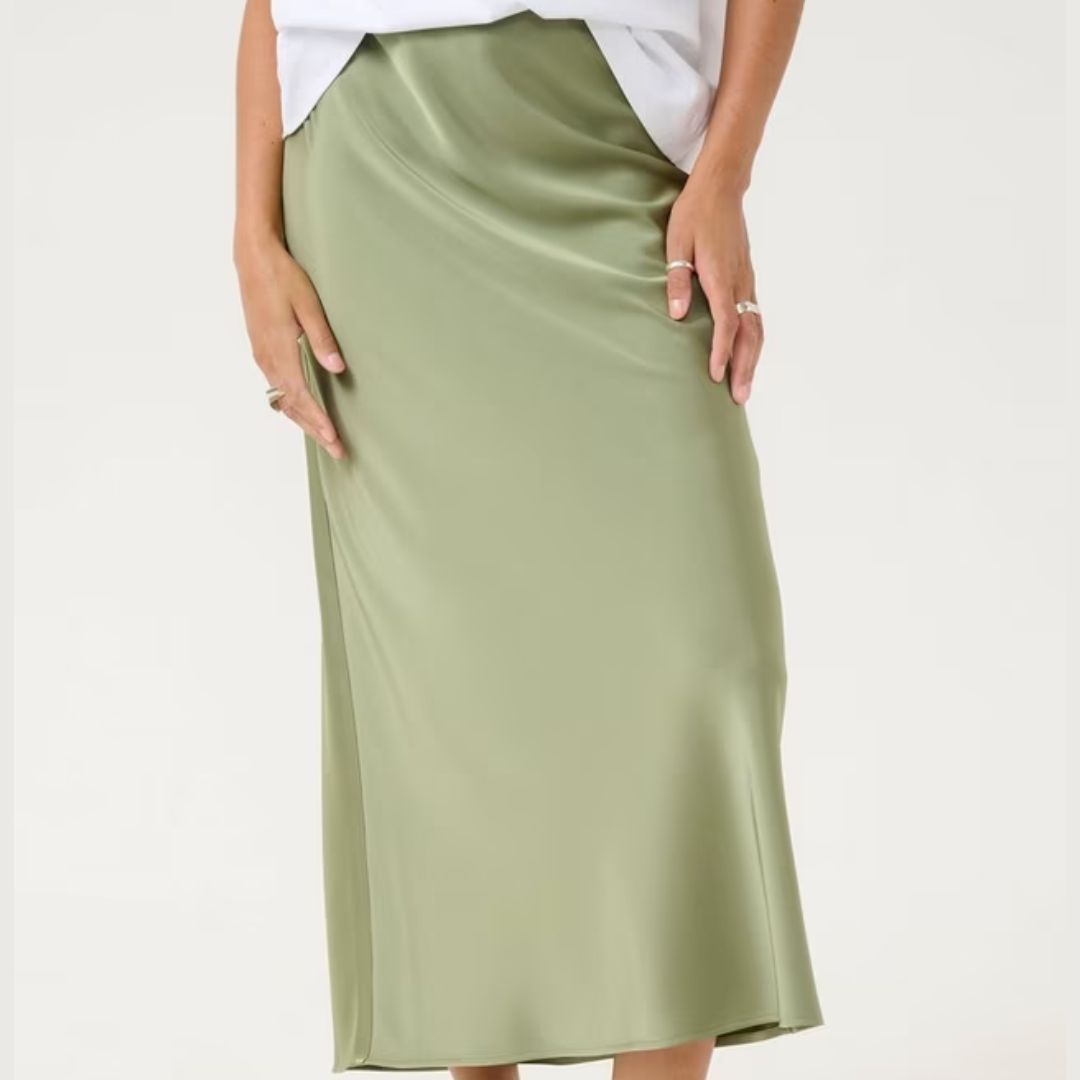 KAFFE Satin A-line Midi Skirt
