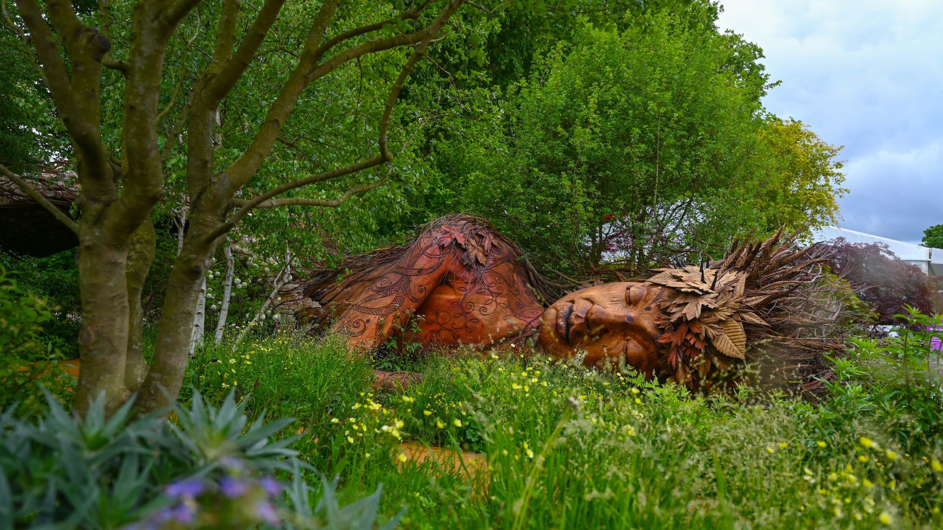 A sculpture is pictured in The Campaign to Protect Rural England's 'On the Edge garden, designed by Sarah Eberle, on the press day ahead of the 2026 RHS Chelsea Flower Show