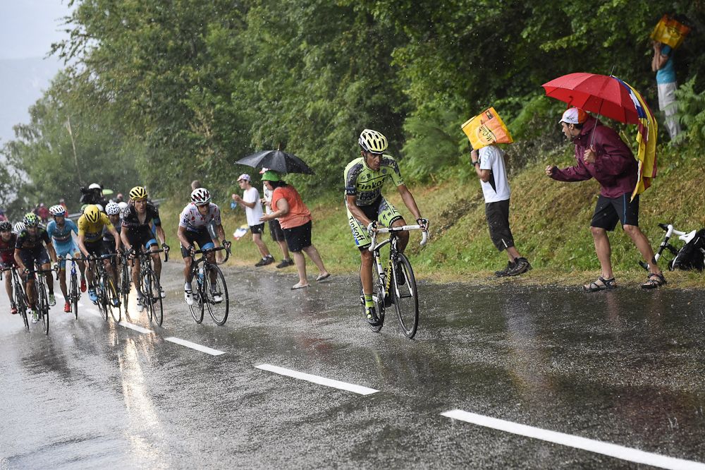 Alberto Contador attacks the GC group during stage 12.