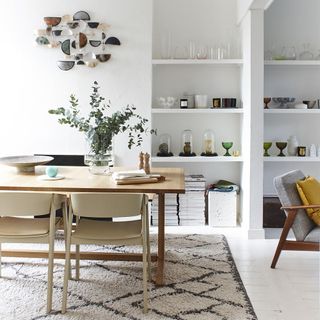dining area with storage shelves