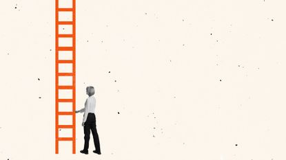 Woman climbing a illustrated ladder