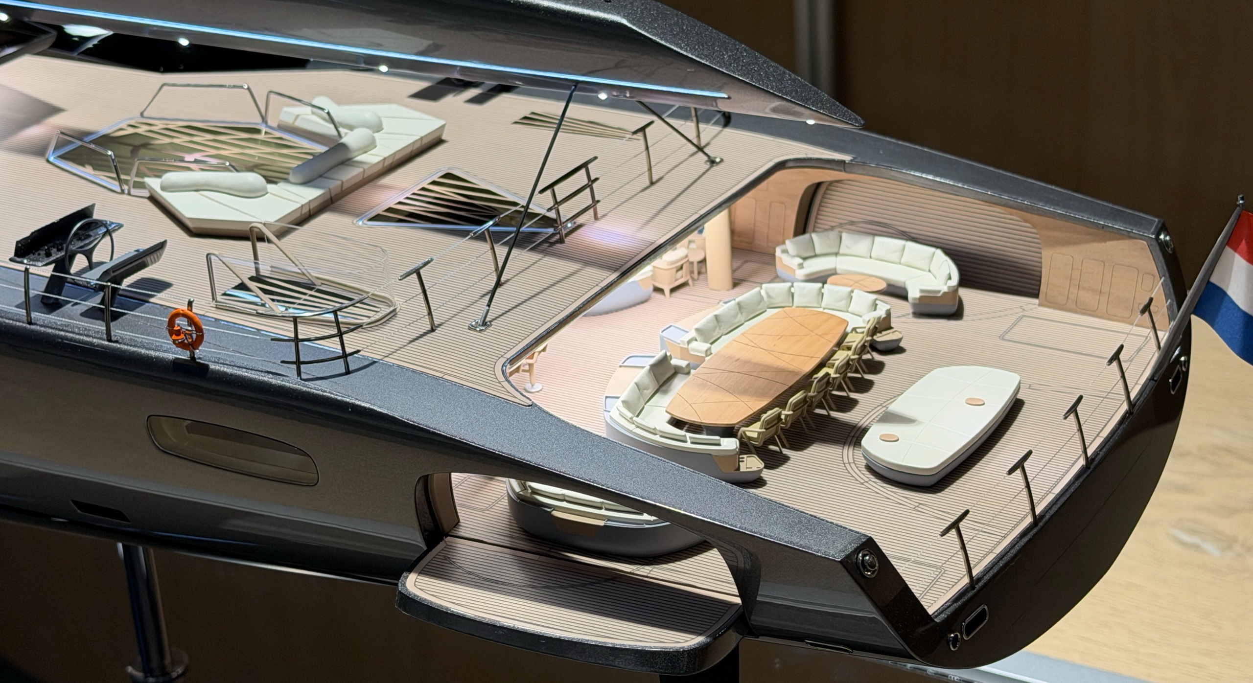 Scale model of Project 410 showing veranda and beach club