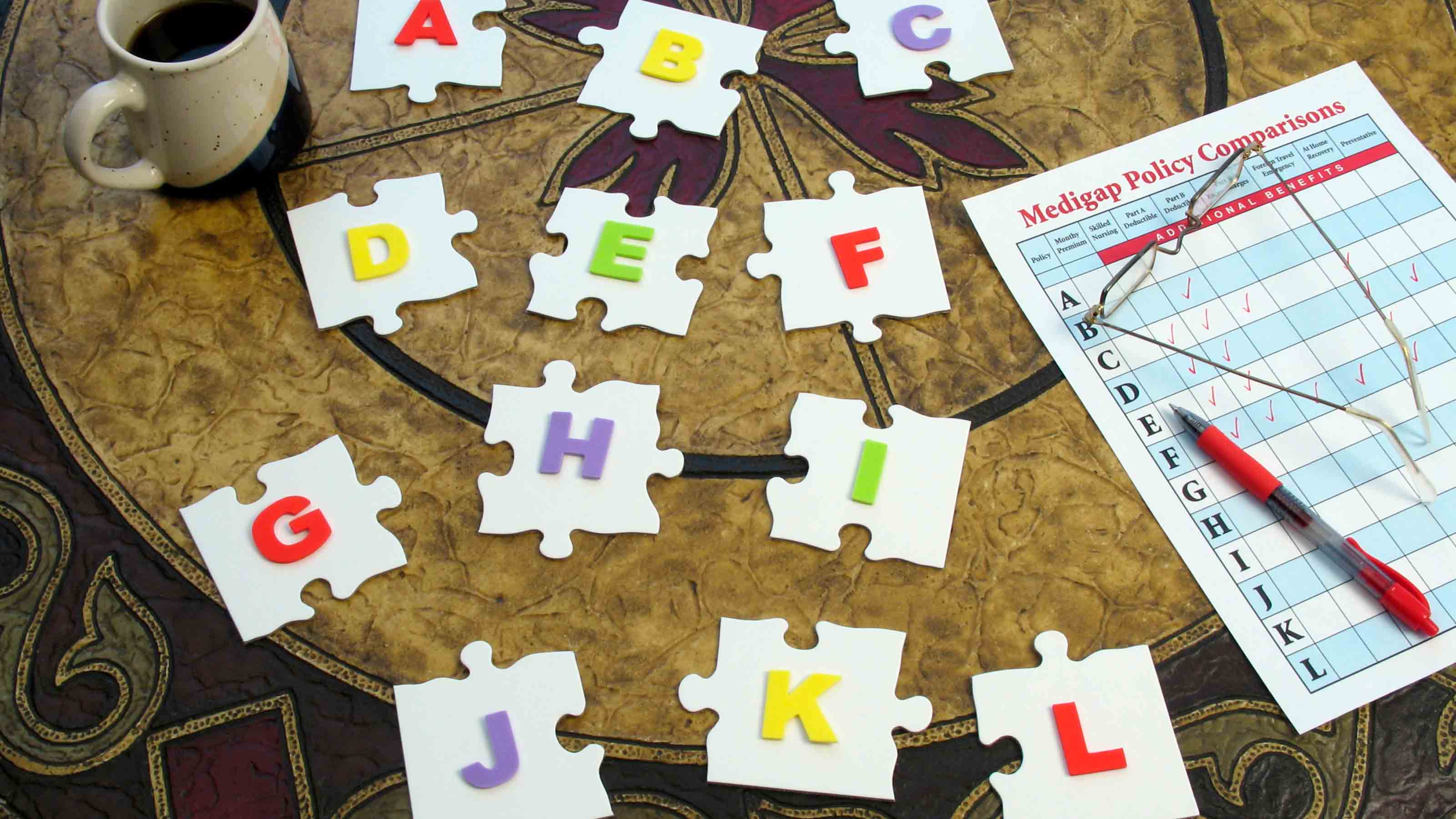 Medicare Medigap Puzzle: Puzzle Pieces with Alphabetical Plan Letters