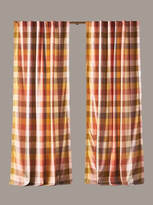 Woven Semi-Sheer Cotton Plaid Curtain