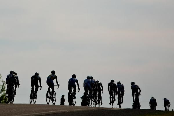 Riders get a little strung out on the way back into town.