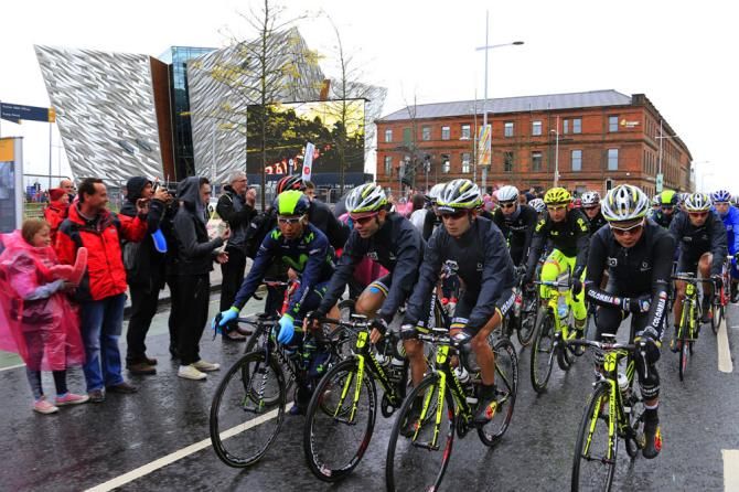 The peloton roll out on stage 2 of the Giro d'Italia
