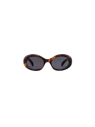 A pair of brown tortoise oval sunglasses.