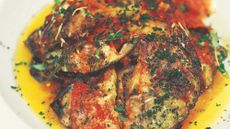 Baked aubergines with tomatoes, tarragon and cr&egrave;me fra&icirc;che