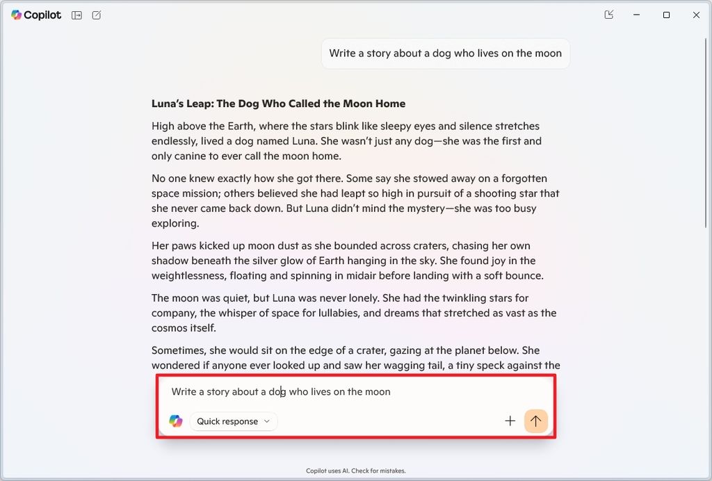 Copilot text prompt