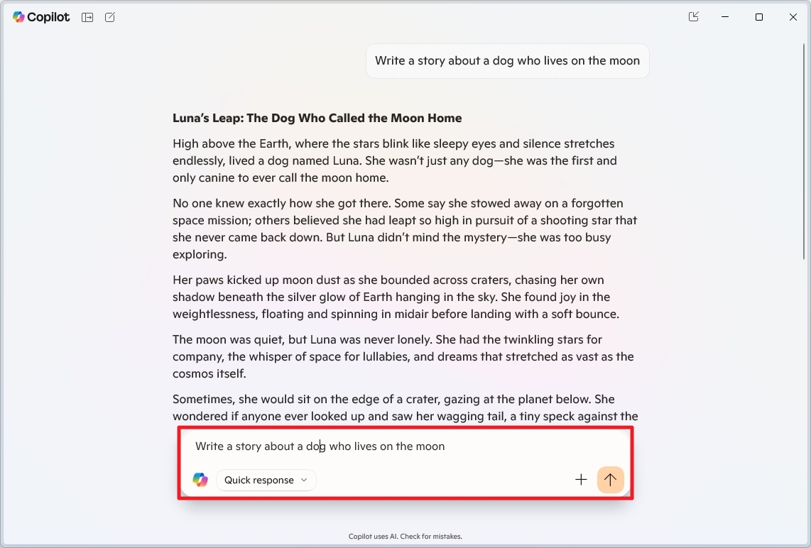 Copilot text prompt