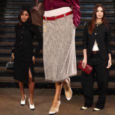 A collage of photos of Chanel's S/S 26 dipped-toe shoes on Emily Ratajkowski, Ayo Edebiri, and runway models.