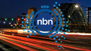 NBN logo positioned over image of light trail passing Sydney Harbour Bridge