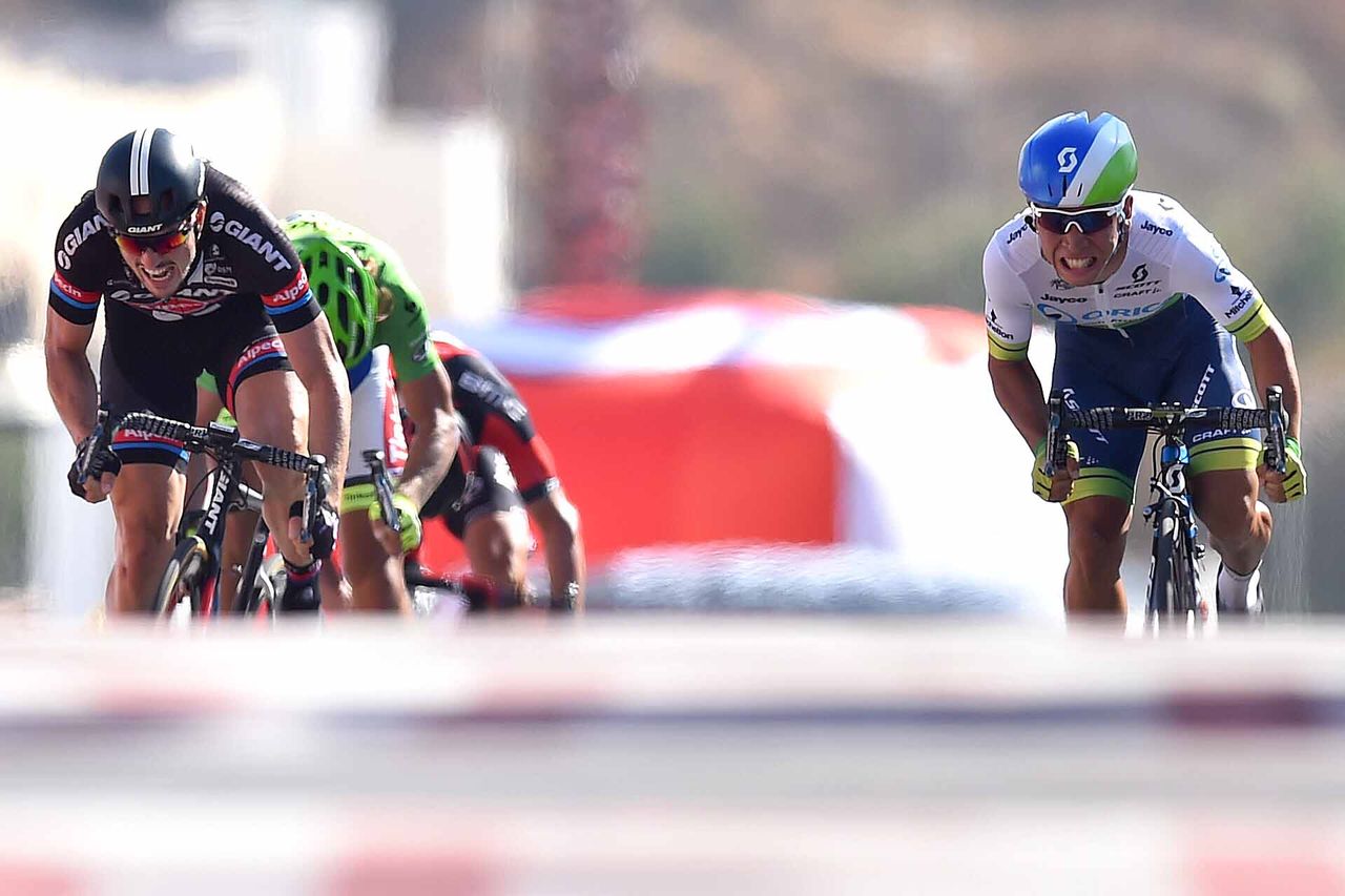 Caleb Ewan goes for the line