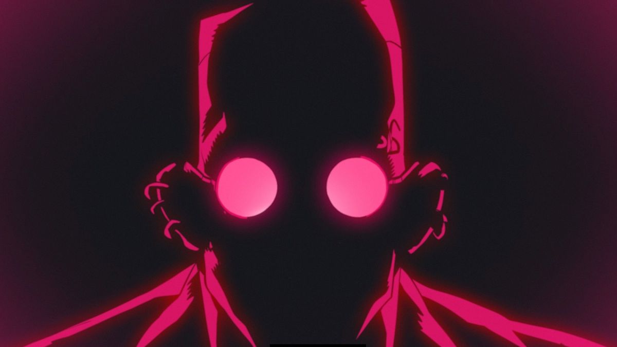 silhouetted figure with evil anime glasses