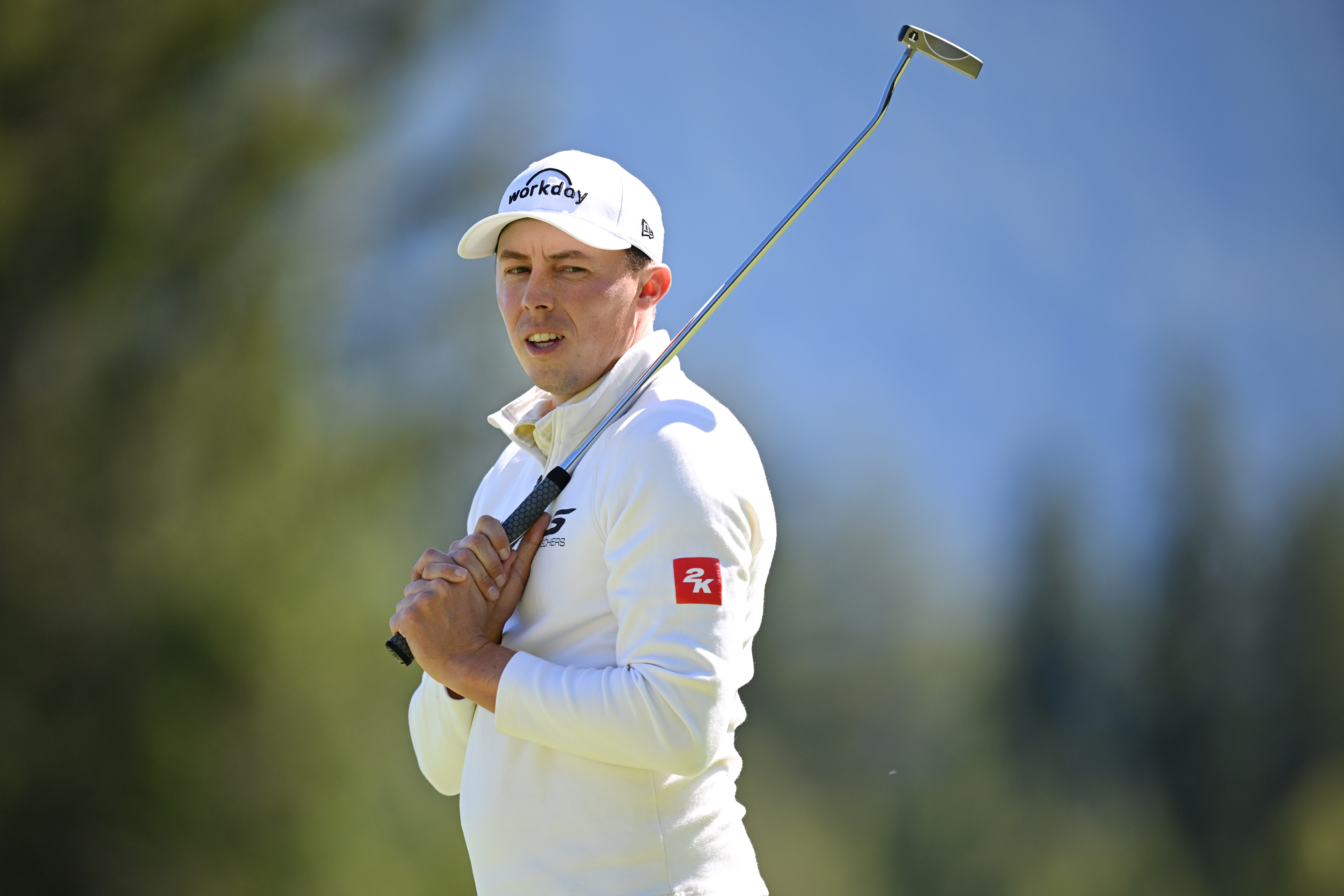 Matt Fitzpatrick reacts after missing a putt