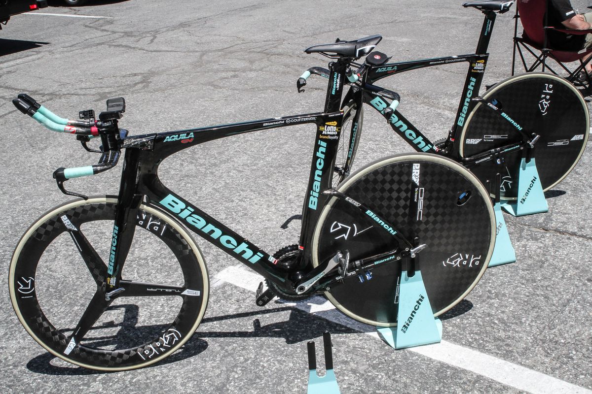 Lotto-JumboNL were equipped with Bianchi Aquila time trial bikes