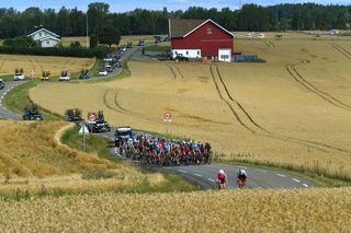HALDEN NORWAY AUGUST 15 A general view of the peloton during the 7th Ladies Tour Of Norway 2021 Stage 4 a 1416km stage from Drbak to Halden LTourOfNorway LTON21 UCIWWT on August 15 2021 in Halden Norway Photo by Luc ClaessenGetty Images