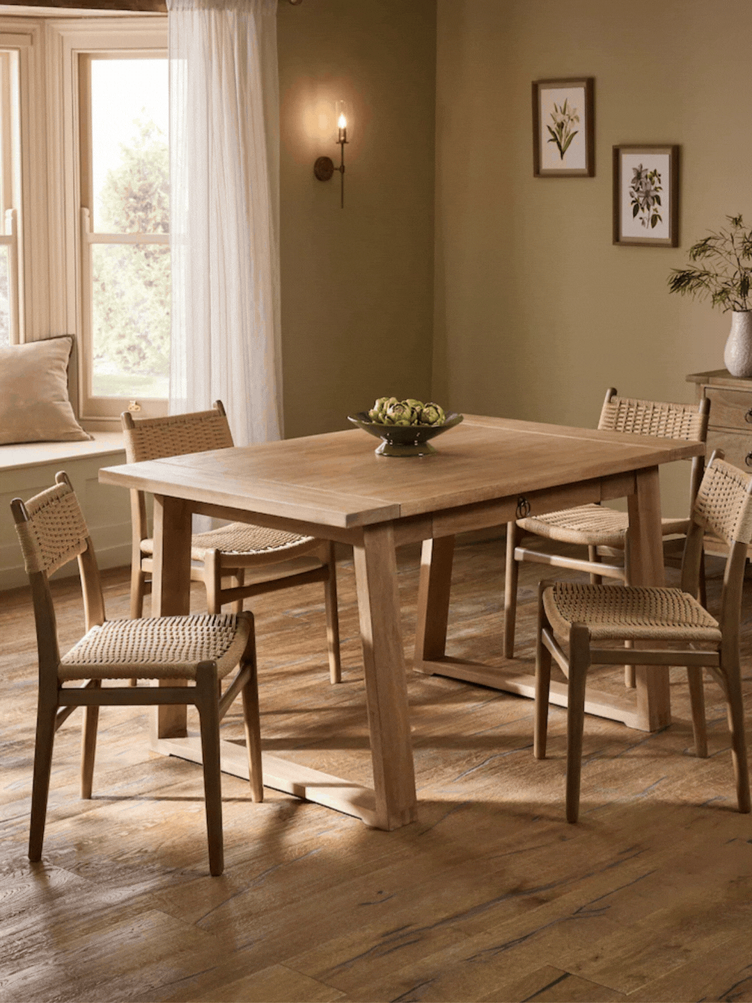 A GIF of a wooden dining table with storage