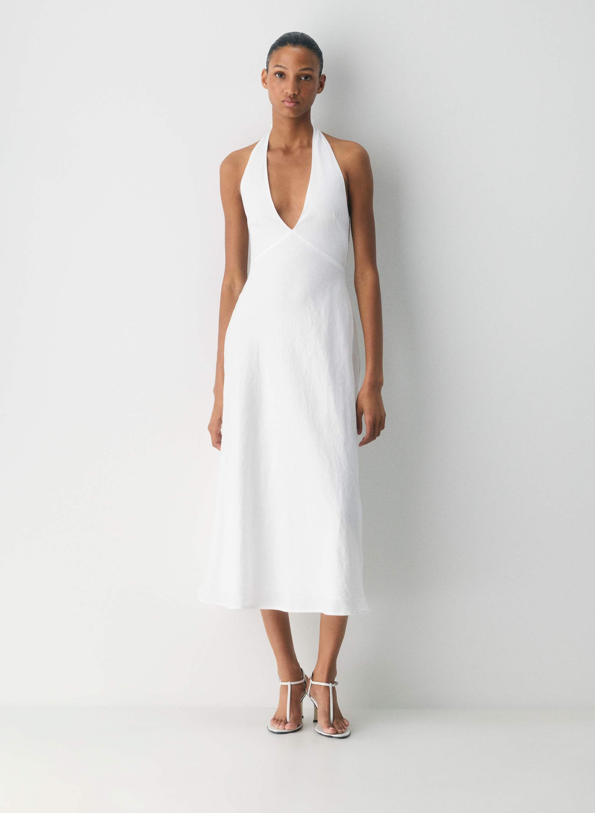 Nightscape Linen Halter Dress