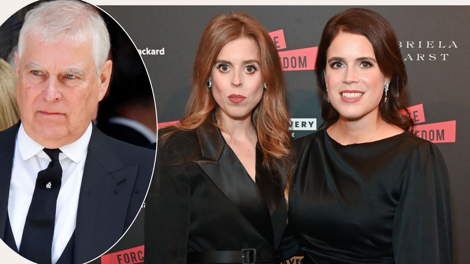 A comp image showing Prince Andrew and Princesses Beatrice and Eugenie 