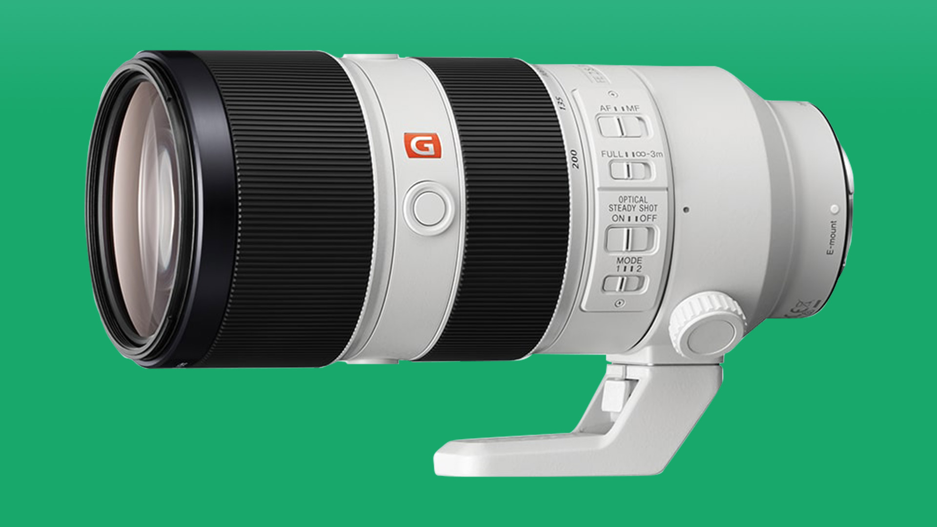 Sony FE 70–200mm F2.8 GM OSS Lens on a green background