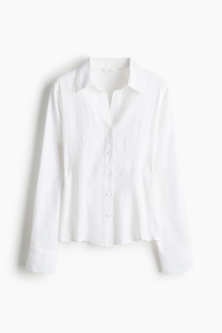 Linen-Blend Shirt with Waist Cinching 