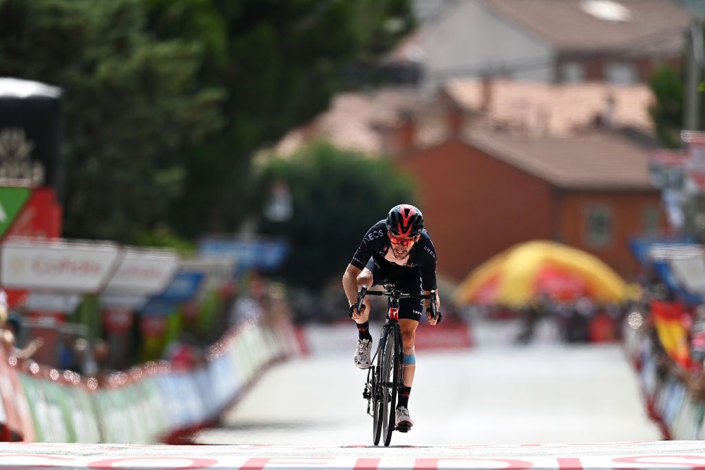 EL BARRACO SPAIN AUGUST 29 Adam Yates of United Kingdom and Team INEOS Grenadiers crosses the finishing line during the 76th Tour of Spain 2021 Stage 15 a 1975km km stage from Navalmoral de la Mata to El Barraco lavuelta LaVuelta21 on August 29 2021 in El Barraco Spain Photo by Stuart FranklinGetty Images