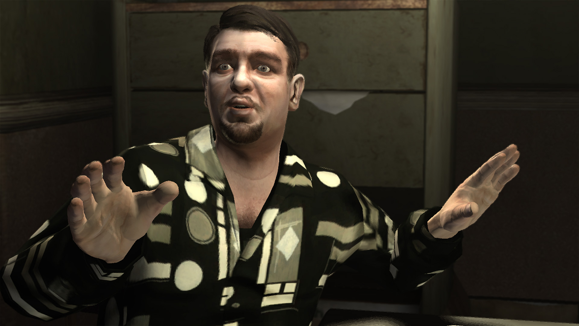 Roman raises up his hands in GTA 4