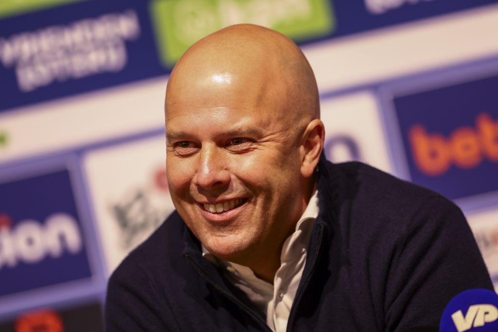 Feyenoord coach Arne Slot responds during the press conference to a possible transfer to Liverpool FC after the Dutch Eredivisie match between Go Ahead Eagles and Feyenoord Rotterdam in De Adelaarshorst on April 25, 2024 in Deventer, the Netherlands. ANP VINCENT JANNINK (Photo by ANP via Getty Images)