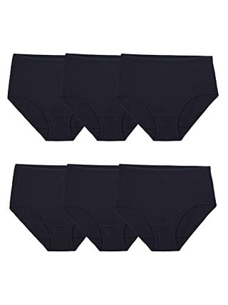 Fruit of the Loom Women's Eversoft Underwear, Tag Free & Breathable, Available in Plus Size, Brief-Cotton-6 Pack-Black, 9