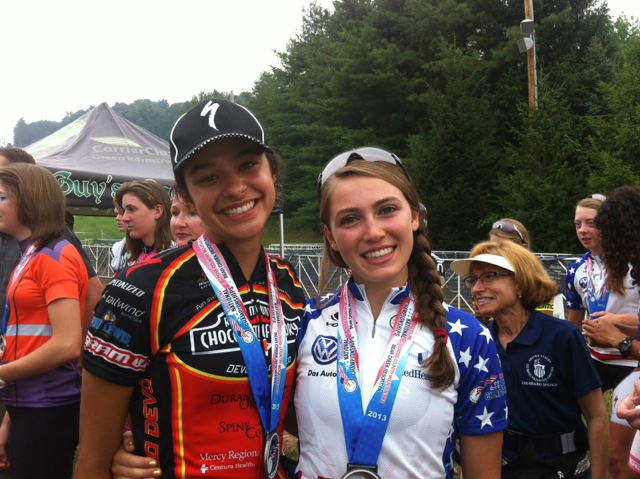 At the 2013 US national championships, Kate Courtney (right) with her close friend and rival Kaylee Blevins, who competes in the Colorado League