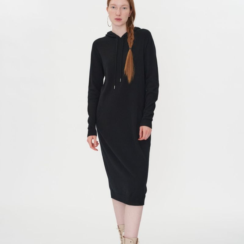 dark cashmere hooded dress