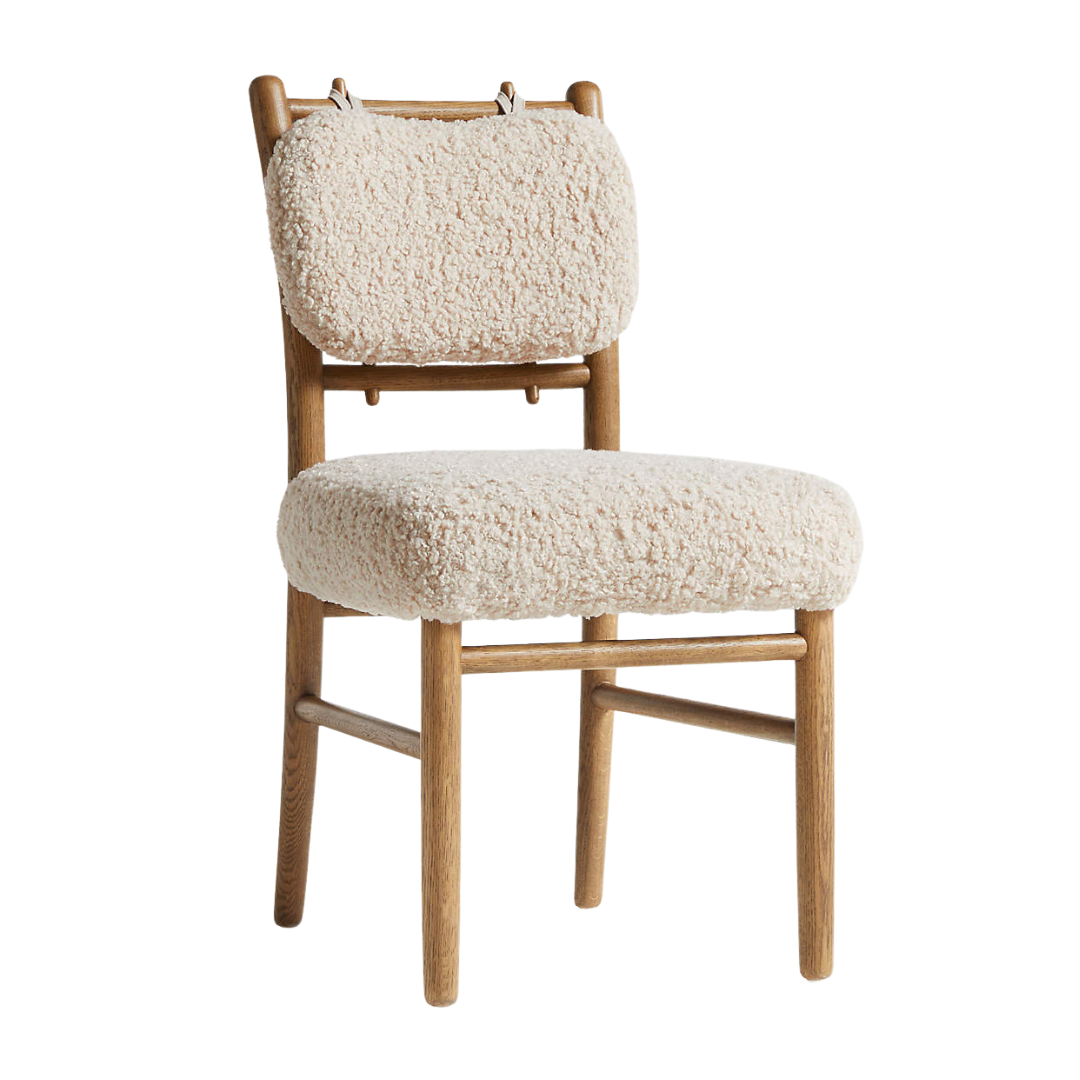 Pierre Light Brown Oak Wood Dining Chair With Faux Shearling
