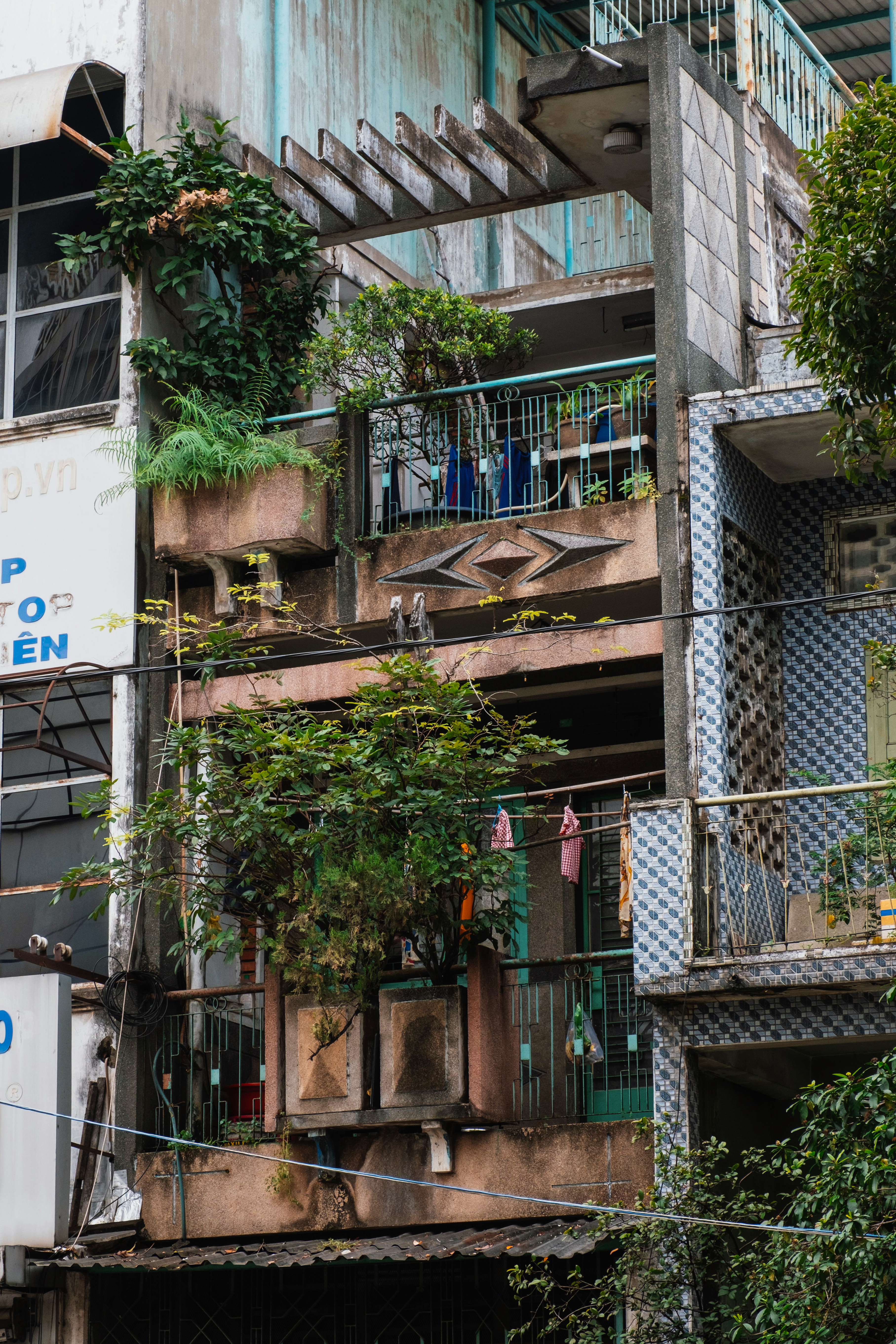 Vietnamese modernist architecture buildings with planters