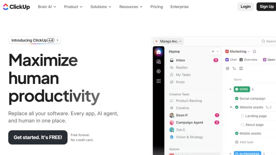 ClickUp website screenshot (October 2025).