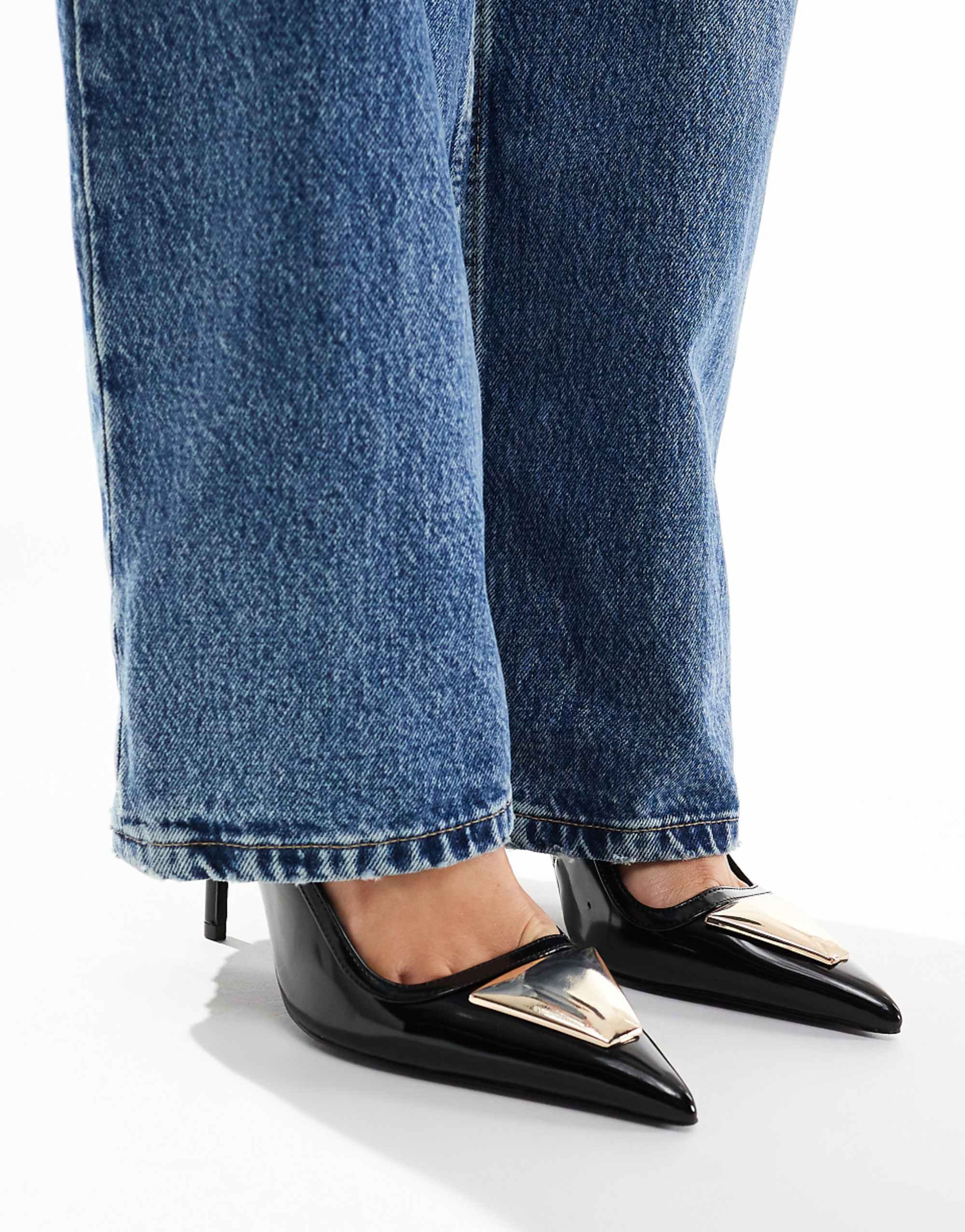 Asos Design Pardon Trim Detail Slingback High Heeled Shoes in Black