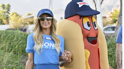 Paris Hilton and Nicole Richie work at Sonic Drive-In while filming scenes for “The Simple Life” reboot TV show on August 05, 2024 in Duarte, California