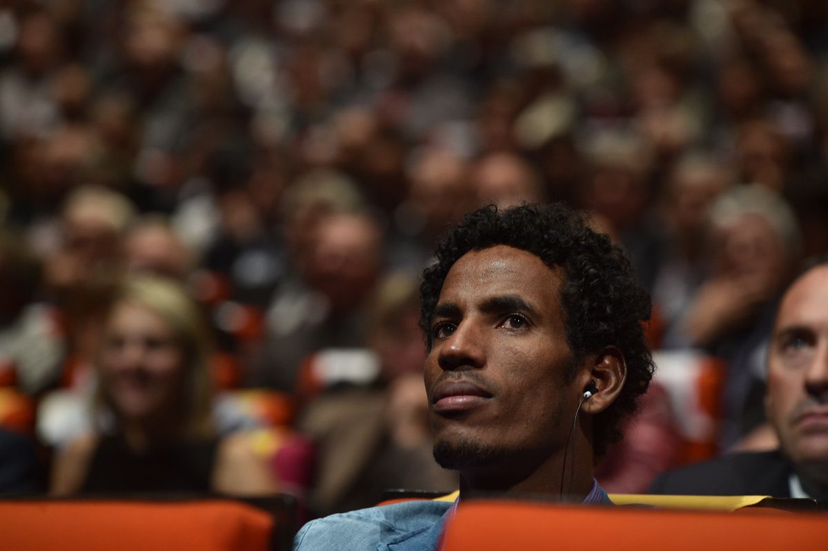 Daniel Teklehaimanot at the Tour presentation