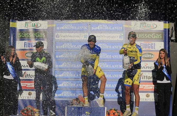 Champagne celebration for the final Tirreno-Adriatico podium