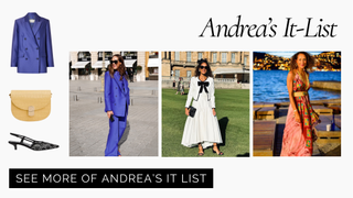 Un montaje de imágenes de Andrea Thompson, editora en jefe de Marie Claire y las palabras 'Andrea's It-List' para anunciar su nueva columna.