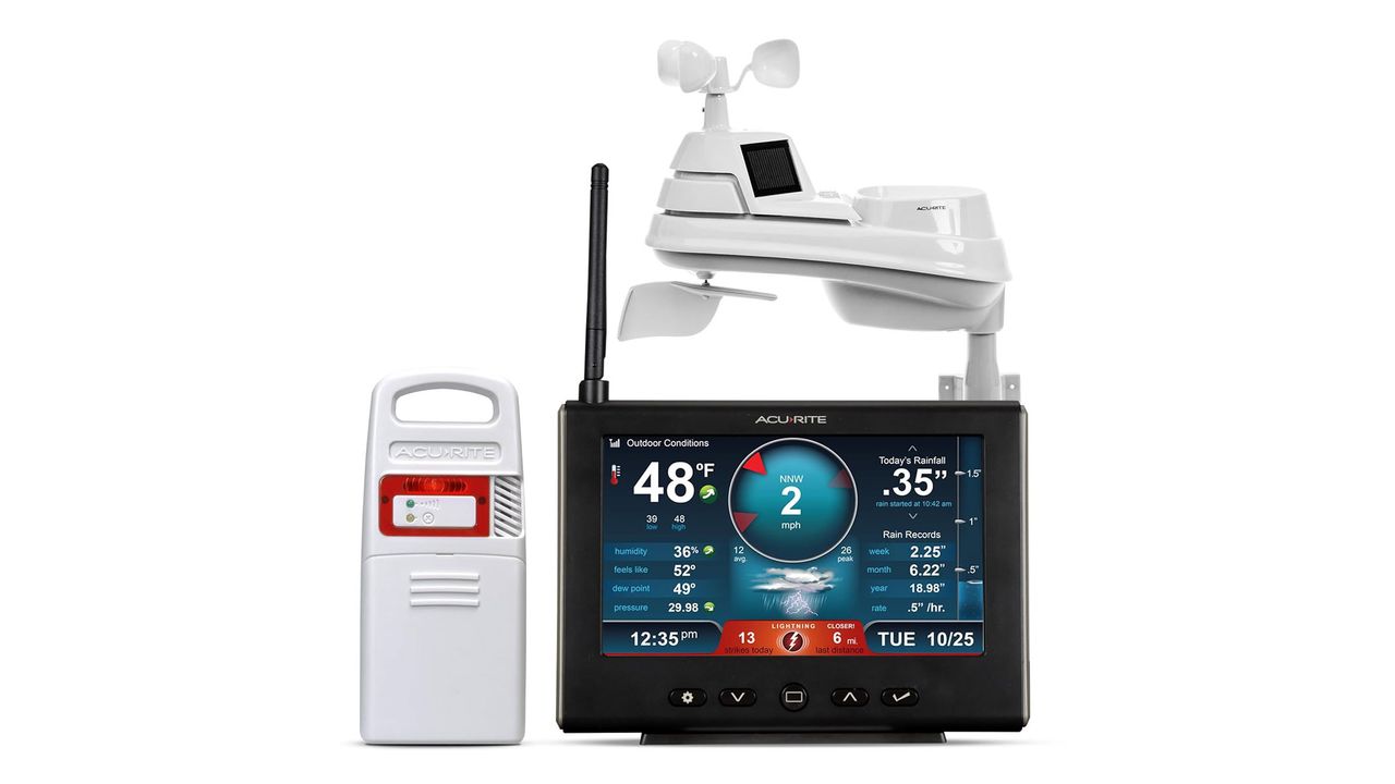 The AcuRite Iris weather station with home display unit and sensor on a white background.
