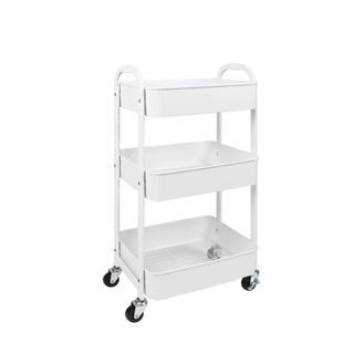 A 3-tier white utility cart
