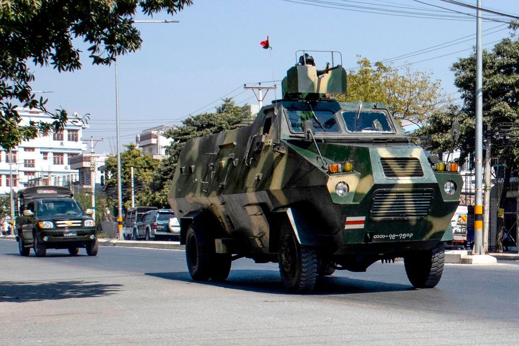 Military vehicles in Mandalay.