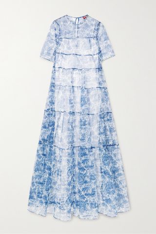 Hyacinth tiered printed crinkled-organza maxi dress
