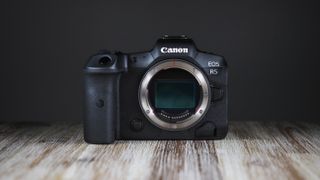 Canon EOS R5 with the sensor showing