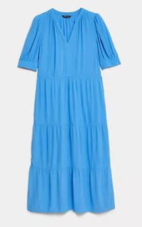 V-Neck Midi Relaxed Tiered Dress | £39.50 ($50.99)| M&amp;S 
